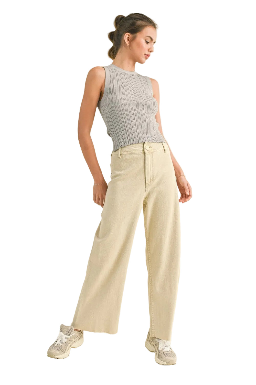 Miou Muse High Rise Crop Raw Hem Wide Leg Pants Women | Salt Tree
