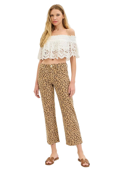 Risen Jeans - Leopard Mid Rise Ankle Slim Straight Pants (27.5" Inseam) - PSA21145 - Final Sale-SaltTree