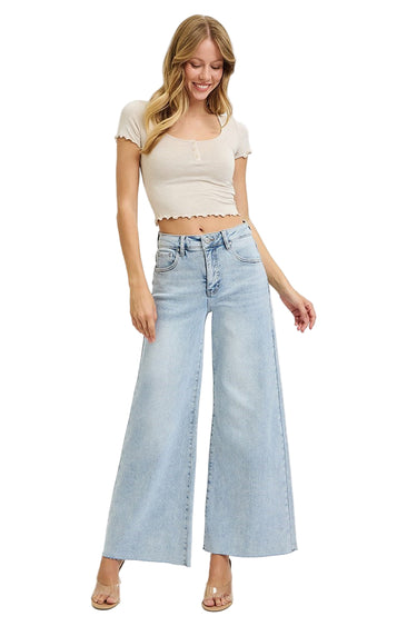 Risen Jean - High-Rise Ankle-Length Palazzo Jeans with Ultra-Wide Leg (30" Inseam) - PWA21038L-SaltTree