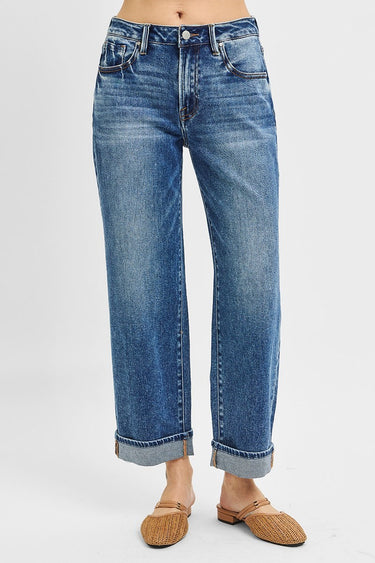 Risen Jeans - High Rise Ankle Barrel Jeans with Turn-Up Cuffed Hem (26" Inseam) - PG21003-SaltTree