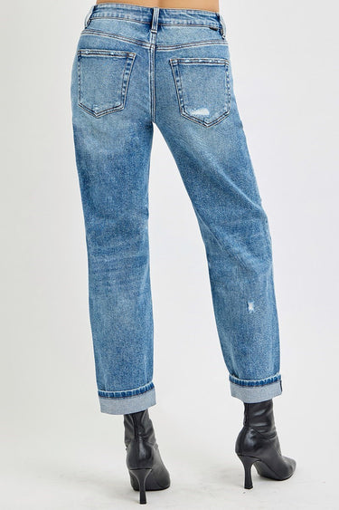Risen Jeans - High Rise Ankle Boyfriend Distressed Jeans in Medium Indigo (27.5" Inseam) - PGA21013-SaltTree