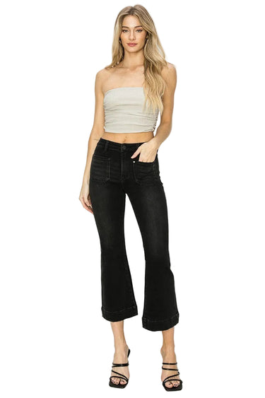 Risen Jeans - High-Rise Ankle Flare Jeans in Sleek Black (26.5" Inseam) - RDP5767-SaltTree