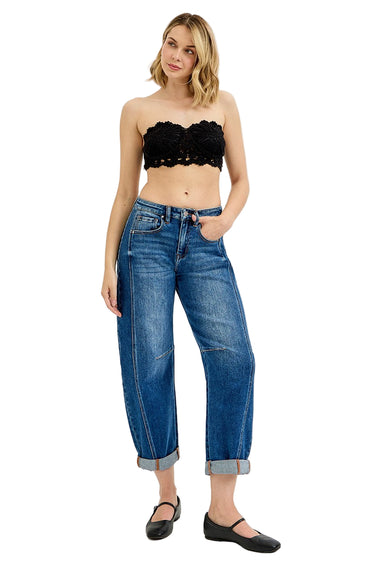 Risen Jeans - High-Rise Boyfriend Cuffed Barrel Jeans (25.5" Inseam) - RDP5901-SaltTree