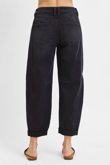 Risen Jeans - High Rise Boyfriend Cuffed Barrel Jeans in Washed Black (25.5" Inseam)- RDP5901B-SaltTree