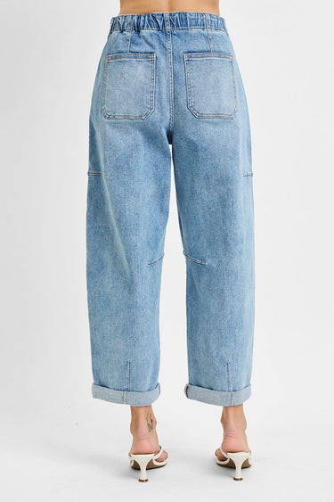 Risen Jeans - High Rise Crop Wide Barrel Cargo Pocket Pants (25" - 27.5" Inseam) - PG21142L-SaltTree