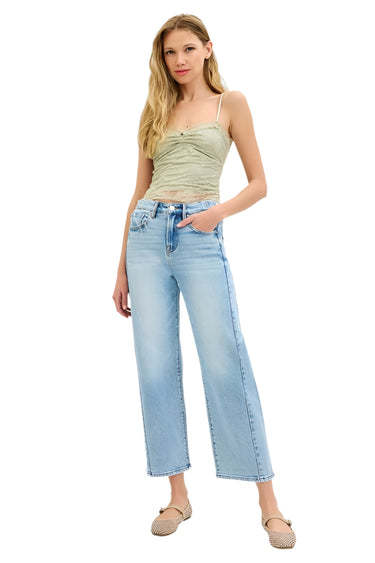 Risen Jeans - High-Rise Cropped Barrel Leg Jeans with Adjustable Waist (27.25" Inseam) - PGC21174L-SaltTree