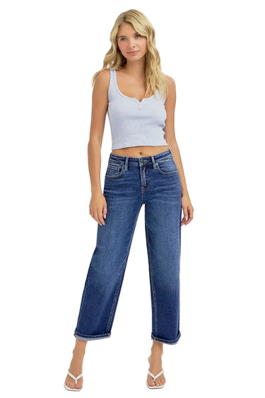 Risen Jeans - High Rise Cropped Boyfriend Jeans with Versatile Cuffed Hem (26.5" Inseam) - RDP5976-SaltTree