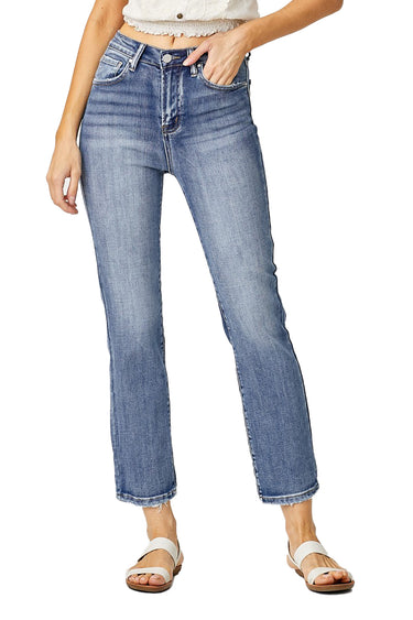 Risen Jeans - High-Rise Cropped Straight Leg Jeans with Distressed Raw Hem (27" Inseam) - RDP5250-SaltTree
