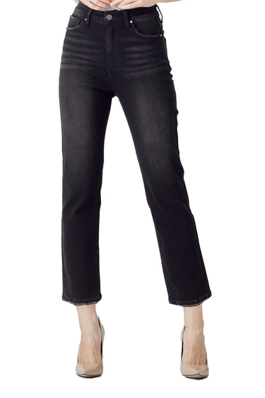 Risen Jeans - High-Rise Cropped Straight Leg Jeans with Distressed Raw Hem (27" Inseam) - RDP5250-SaltTree
