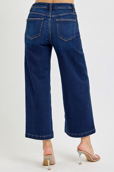 Risen Jeans - High Rise Cropped Wide Leg Jeans in Vintage Dark Indigo (27" Inseam) - RDP5921-SaltTree
