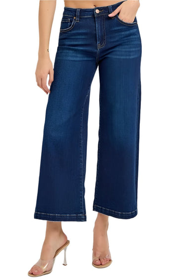 Risen Jeans - High Rise Cropped Wide Leg Jeans in Vintage Dark Indigo (27" Inseam) - RDP5921-SaltTree