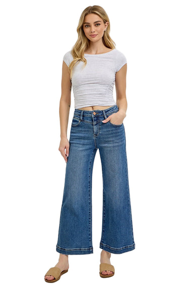 Risen Jeans - High Rise Cropped Wide Leg Jeans with Front Yoke Detail (27.5" Inseam) - PWC21059-SaltTree