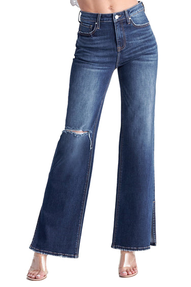 Risen Jeans - High Rise Distressed Wide Flare Jeans (33" Inseam) - RDP5385-SaltTree