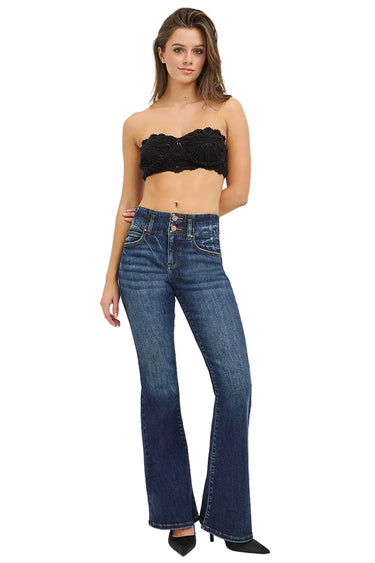 Risen Jeans - High-Rise Flare Jeans with Seam Detail Waistband (32.5" Inseam) - PF21561-SaltTree