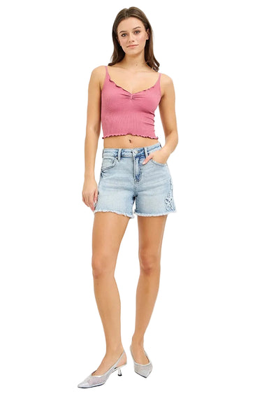 Risen Jeans - High Rise Flower Patched Shorts (4" Inseam) - RDS6405-SaltTree