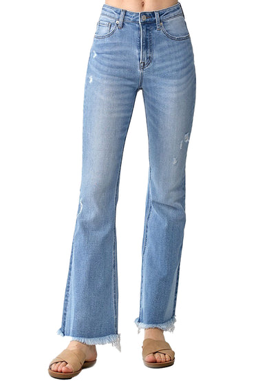Risen Jeans - High-Rise Full-Length Flare Jeans with Vintage Frayed Hem (30.5" Inseam) - RDP1277-SaltTree
