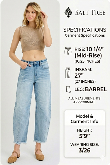 Risen Jeans - High Rise Slouchy Crop Barrel Distressed Jeans (27" Inseam) - PGC21183