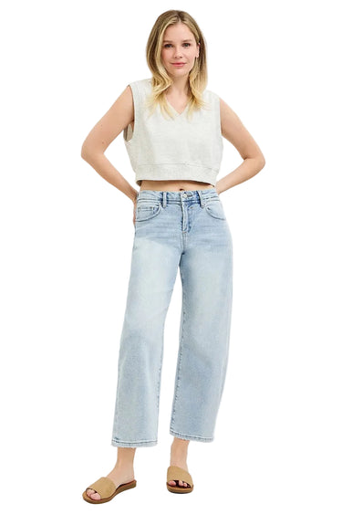 Risen Jeans - High Rise Slouchy Crop Barrel Jeans (27" Inseam) - PGC21742-SaltTree