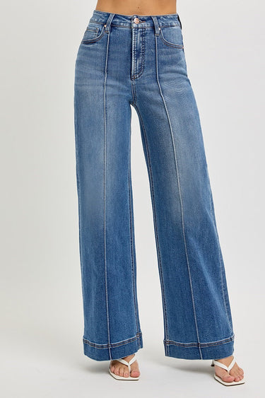 Risen Jeans - High Rise Tummy Control Wide Leg Front Pintuck Jeans (31" Inseam) - PWA21011-SaltTree