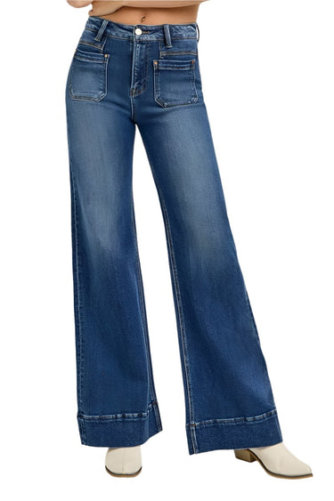 Risen Jeans - High-Rise Wide Flare Patch Pocket Jeans (33" Inseam) - PW21004-SaltTree