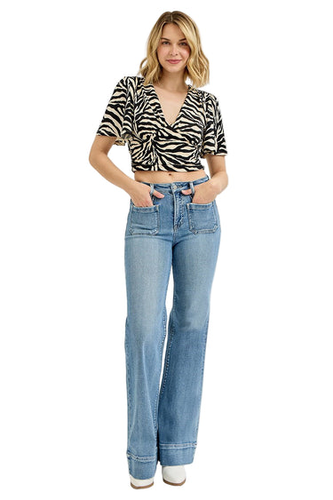 Risen Jeans - High-Rise Wide Flare Patch Pocket Jeans (33" Inseam) - PW21004-SaltTree