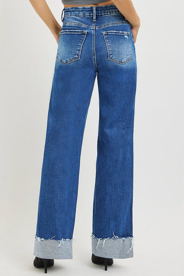 Risen Jeans - High-Rise Wide-Leg Jeans with Cuffed Hem (32" Inseam) - PW21743-SaltTree