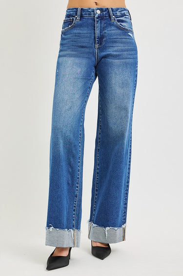 Risen Jeans - High-Rise Wide-Leg Jeans with Cuffed Hem (32" Inseam) - PW21743-SaltTree