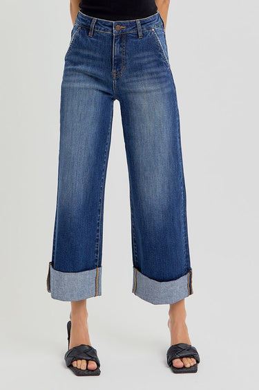 Risen Jeans - High-Rise Wide Leg Jeans with Tummy Control and Adjustable Cuffed Hem (25" Cuffed Inseam) - RDP5574HD-SaltTree