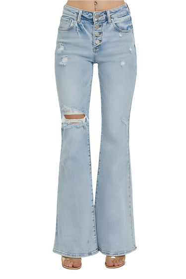 Risen Jeans - Mid-Rise Button Down Flare Jeans (33" Inseam) - RDP5415-SaltTree