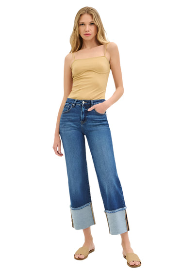 Risen Jeans - Mid-Rise Crop Wide Wide Cuffed Jeans (28.5" Inseam) - PWC21289-SaltTree