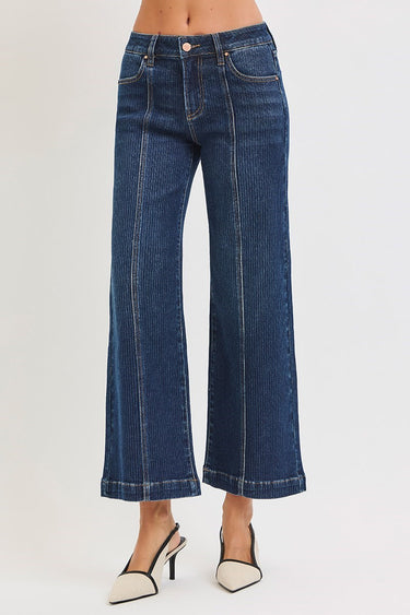 Risen Jeans - Mid-Rise Cropped Wide Leg Jeans with Front Seam Detail in Dark Indigo (27.5" Inseam) - PWC21302-SaltTree