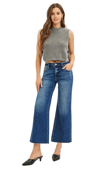Risen Jeans - Mid-Rise Cropped Wide Leg Jeans with Raw Cut Hem (27" Inseam) - PWC21093-SaltTree