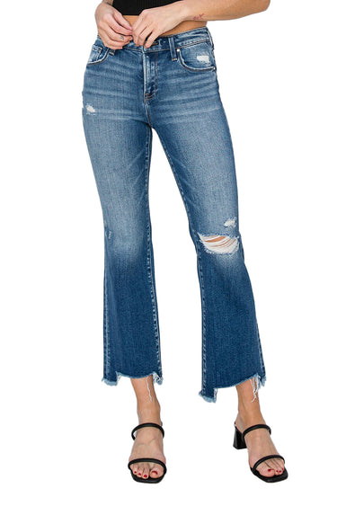Risen Jeans - Mid-Rise Frayed Step Hem Ankle Straight Jeans (29" Inseam) - RDP5785-SaltTree