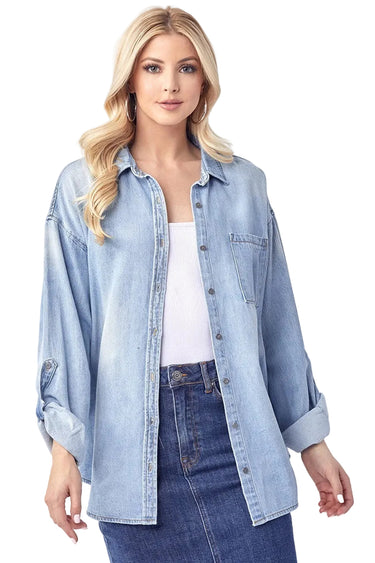 Risen Jeans - Oversized Denim Shirt - RDJ1136-SaltTree