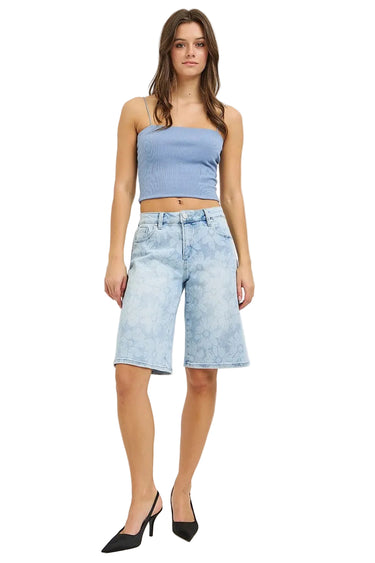 Risen Jeans - Slouch Bermuda in Floral Print (12" Inseam) - RDS6404-SaltTree