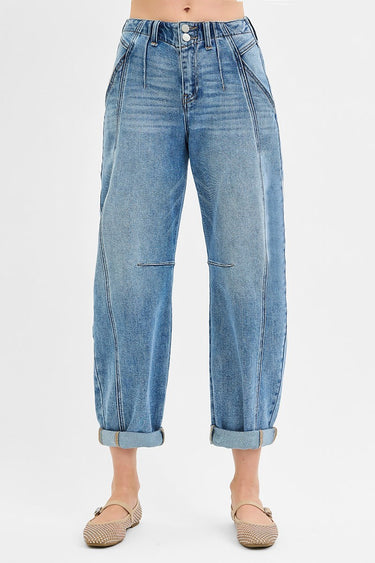 Risen Jeans - Slouchy Ankle Barrel Double Roll Up Jeans (25.5" / 28.5" Inseam) - PGA21178-SaltTree