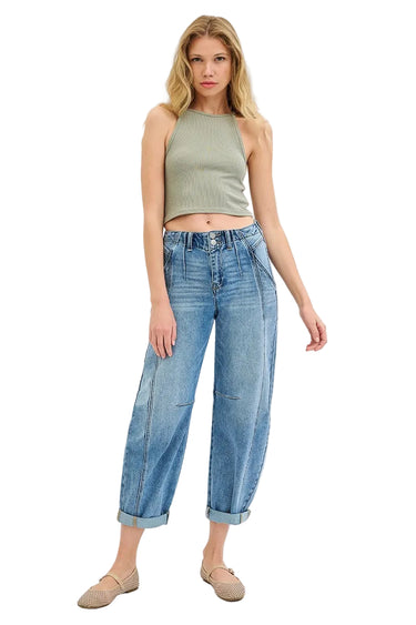 Risen Jeans - Slouchy Ankle Barrel Double Roll Up Jeans (25.5" / 28.5" Inseam) - PGA21178-SaltTree