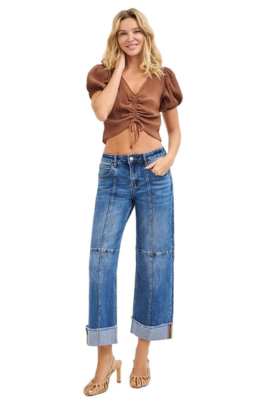Risen Jeans - Slouchy Crop Wide Seam Detailed Jeans (27.5" Inseam) - PWC21406-SaltTree