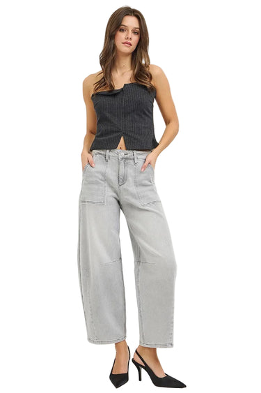 Risen Jeans - Slouchy Cropped Barrel Jeans (26.5" Inseam) - PGC21716-SaltTree