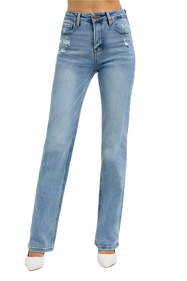 Risen Jeans - Tummy Control High Rise Straight Distressed Jeans (32.5" Inseam) - RDP5956-SaltTree