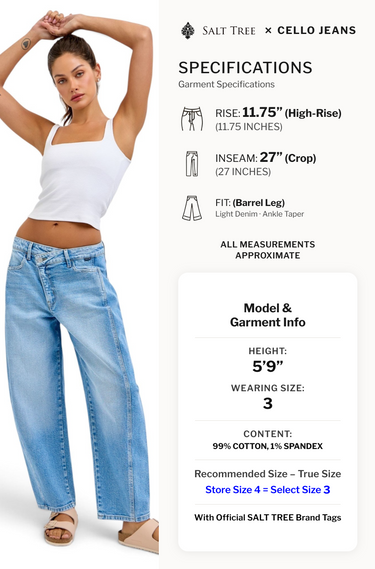 Cello Jeans - Mid Rise Barrel Leg Jeans (27" Inseam) - WV79874BR-LT