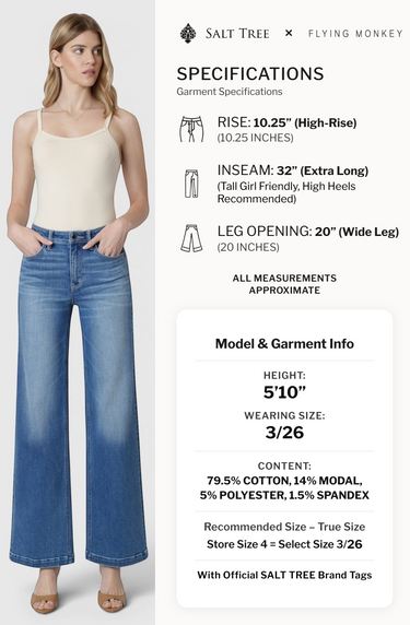 Flying Monkey - High Rise Trouser Wide Jeans (32" Inseam) - F9315