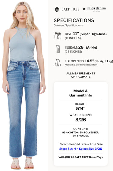 Mica Denim - Aniello Super High Rise Straight Leg Jeans (28" Inseam) - MDP-T203