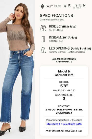 Risen Jeans - Tummy Control High Rise Ankle Straight Jeans (30" Inseam) - PSA21417