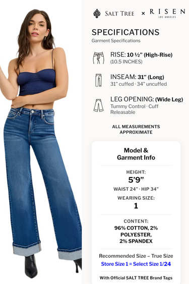 Risen Jeans - Tummy Control High Rise Cuffed Wide Jeans (31" Cuffed Inseam) - PW21046