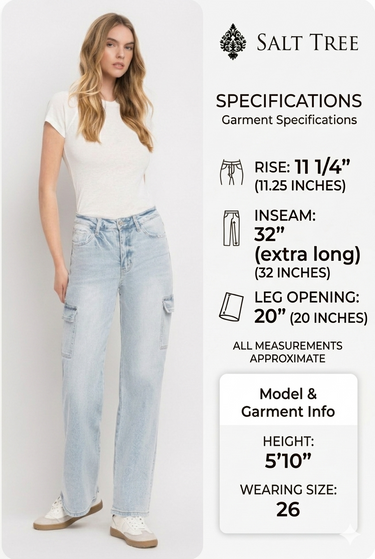 Vervet - 90's Vintage Super High Rise Cargo Straight Jeans (32" Inseam) - T5790 - Final Sale-SaltTree