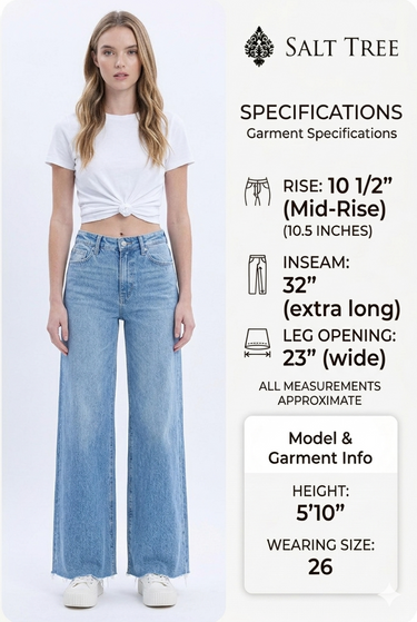 Vervet - High Rise Clean Cut Raw Hem Wide Jeans (32" Inseam) - T6900-SaltTree