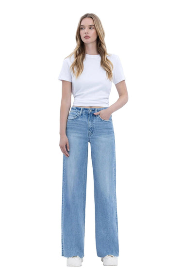 Vervet - High Rise Clean Cut Raw Hem Wide Jeans (32" Inseam) - T6900-SaltTree