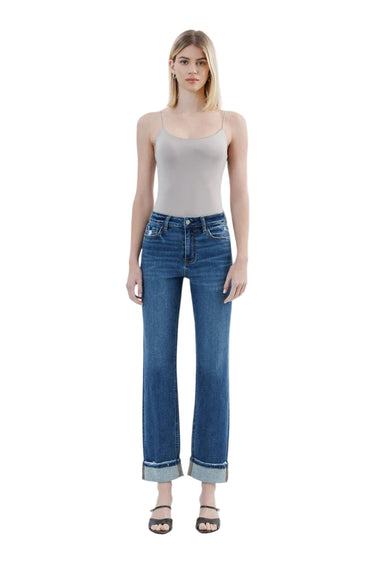 Vervet - High Rise Dark Wash Cuffed Straight Jeans (28" Inseam) - T6666-SaltTree