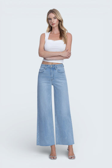 Vervet - High Rise Light Wash Raw Hem Ankle Wide Jeans (28" Inseam) - LV1918-SaltTree